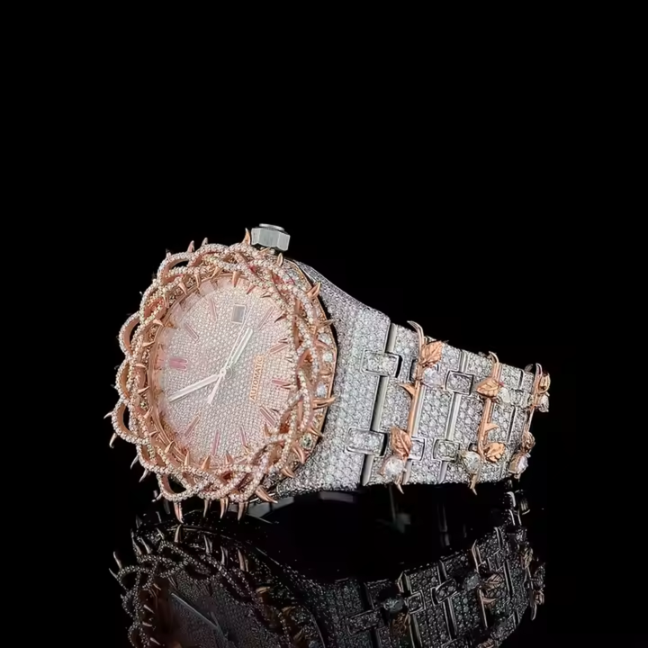 Men's Custom Iced Out Watch Red Dial Thorn Style VVS Moissanite