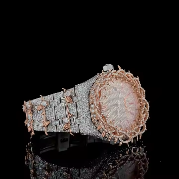 Men's Custom Iced Out Watch Red Dial Thorn Style VVS Moissanite