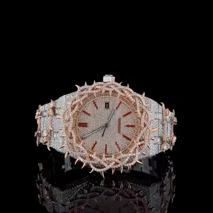 Men's Custom Iced Out Watch Red Dial Thorn Style VVS Moissanite
