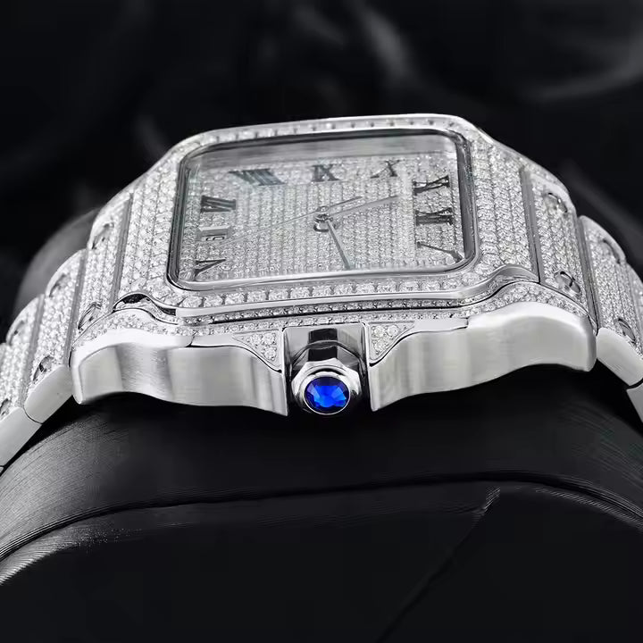 Bust Down Automatic Iced Out VVS Moissanite 925 Silver Square Watch