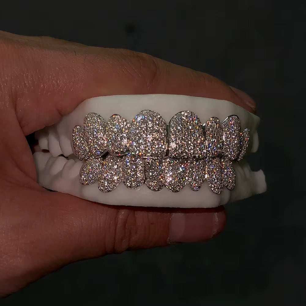 Punk Custom Solid 925 Silver Tooth Caps Iced Out VVS Moissanite Grills