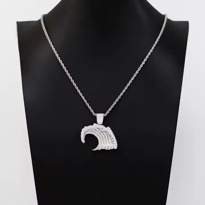 VVS Moissanite Men's Iced Out 925 Silver Wave Pendant Only
