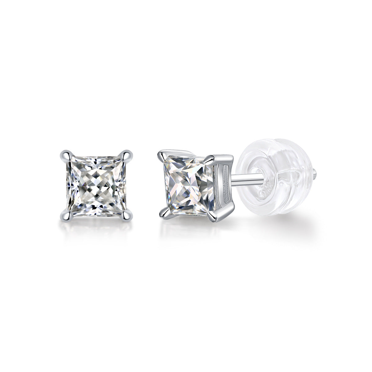 5mm Princess Cut VVS Moissanite Square Stud Earrings 925 Silver