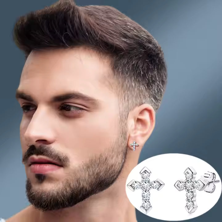 VVS Moissanite Cross 925 Silver Earrings Trend for Men