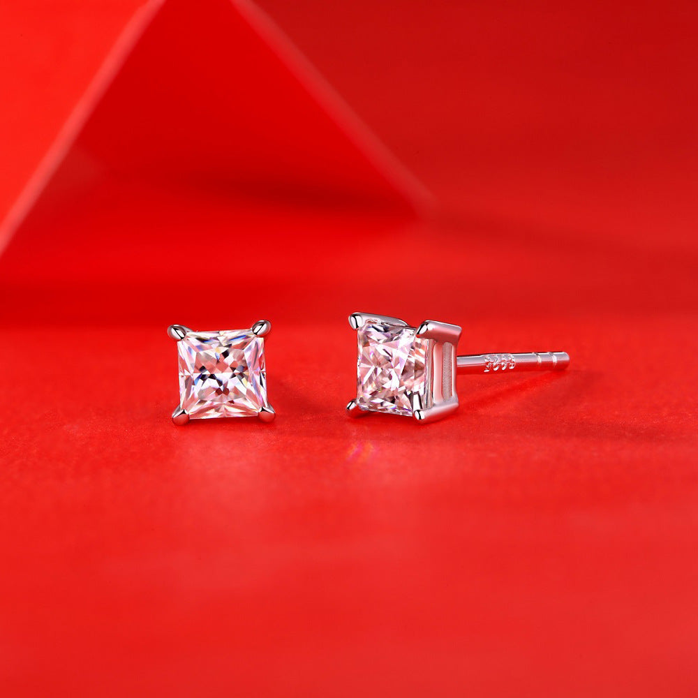 5mm Princess Cut VVS Moissanite Square Stud Earrings 925 Silver