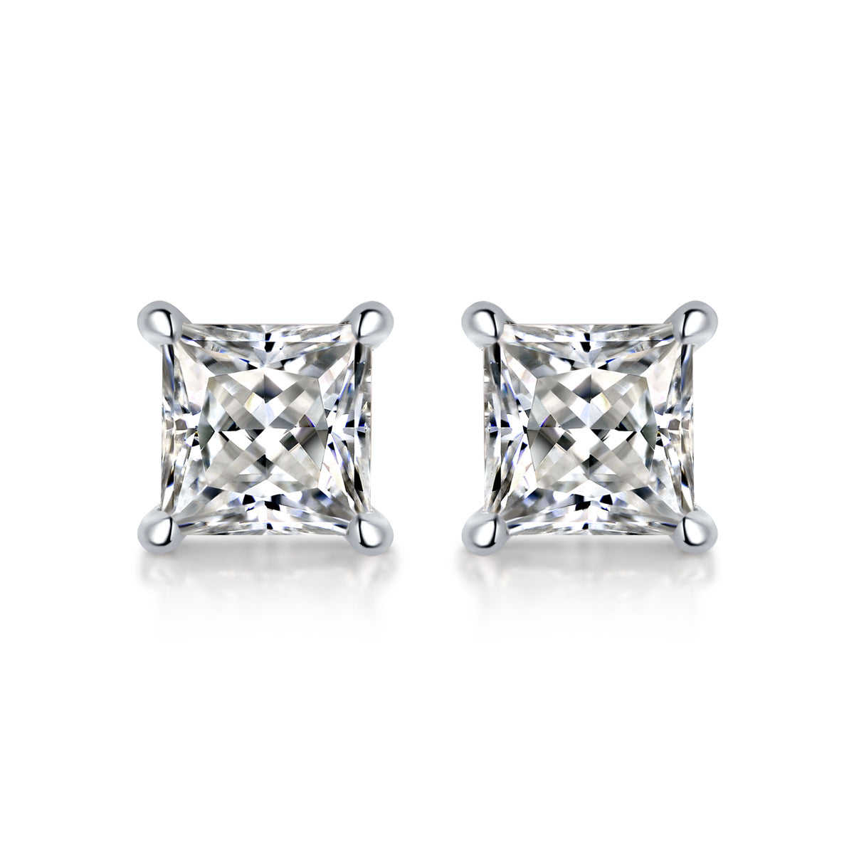 5mm Princess Cut VVS Moissanite Square Stud Earrings 925 Silver