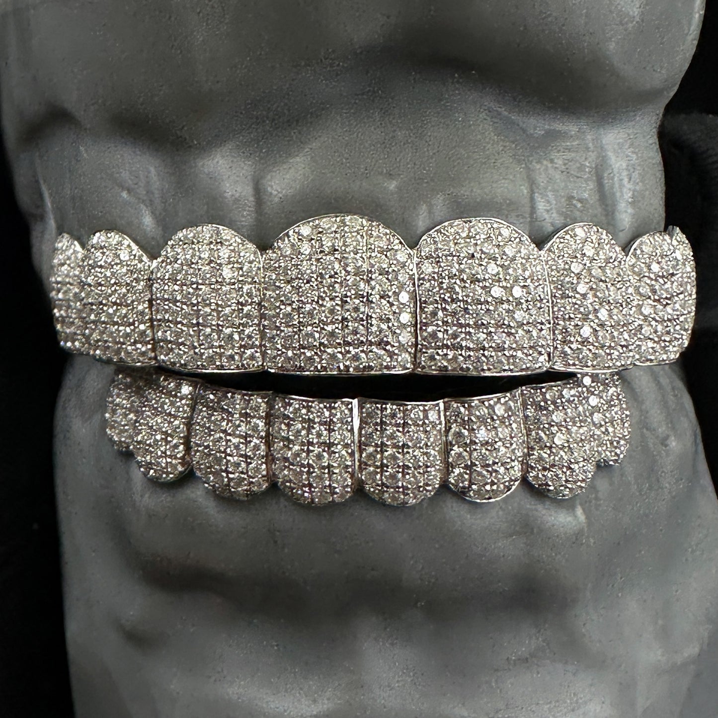 Custom VVS Moissanite Diamond 925 Silver Baguette Round Cut Cluster Grills