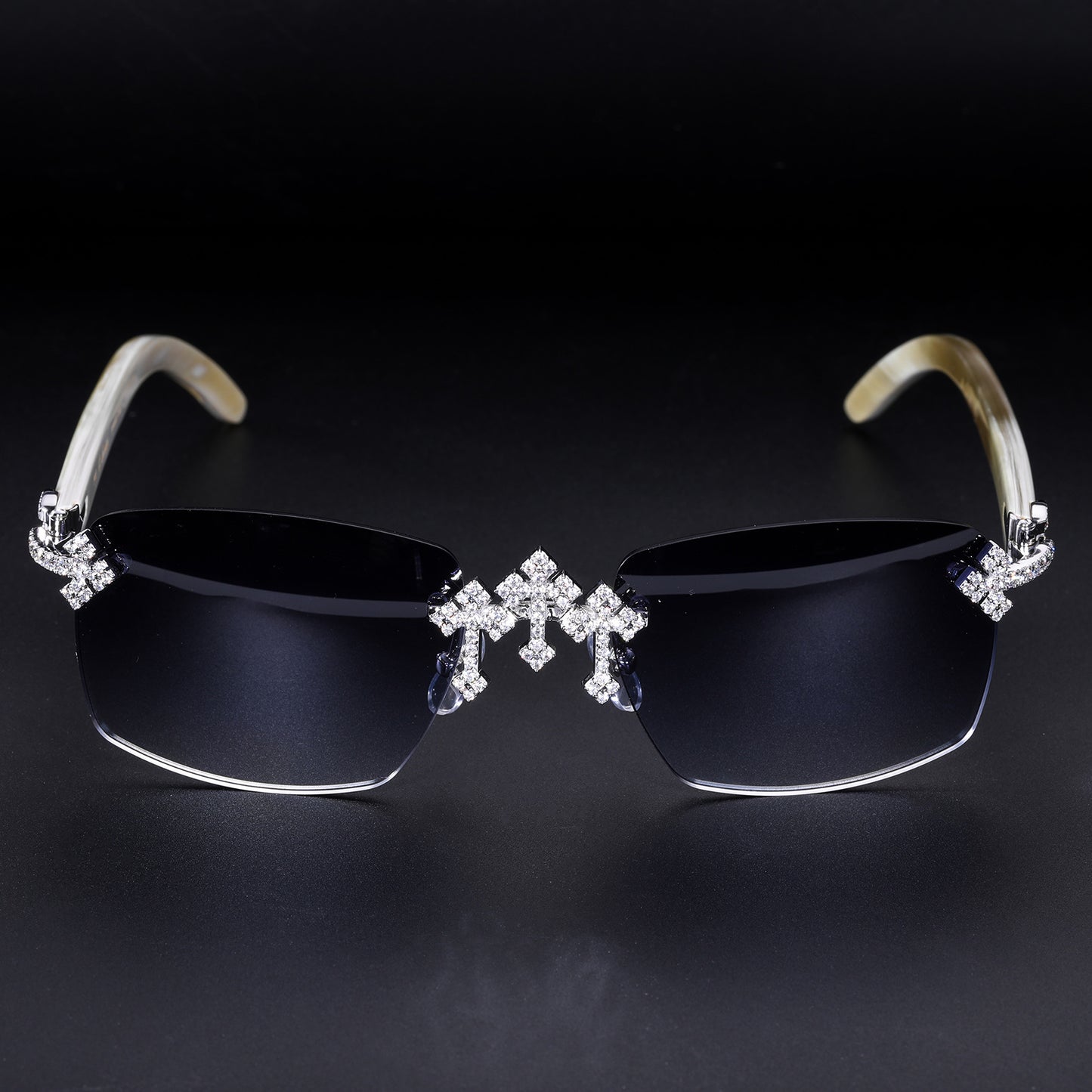 VVS Moissanite Iced Out Triple Cross Sun Glasses
