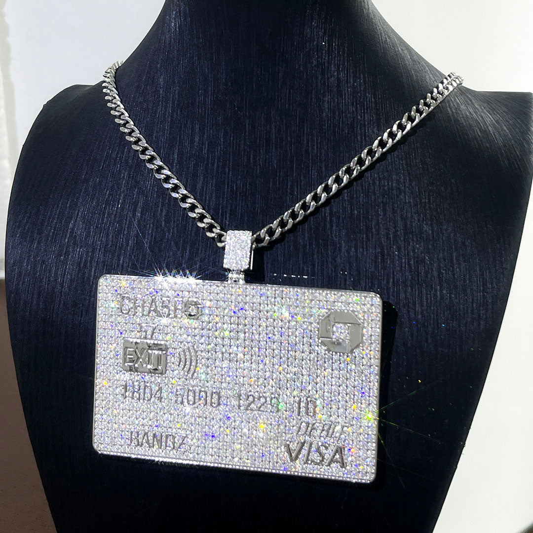 925 Silver Iced Out VVS Moissanite Credit Card Pendant Only