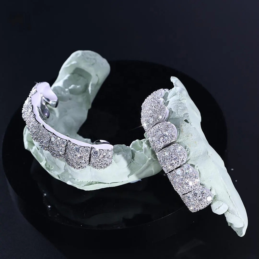 Custom VVS Moissanite 925 Sterling Silver Mosaic Set Grills for Teeth 8 on 8