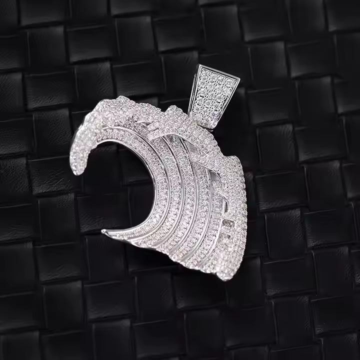 VVS Moissanite Men's Iced Out 925 Silver Wave Pendant Only