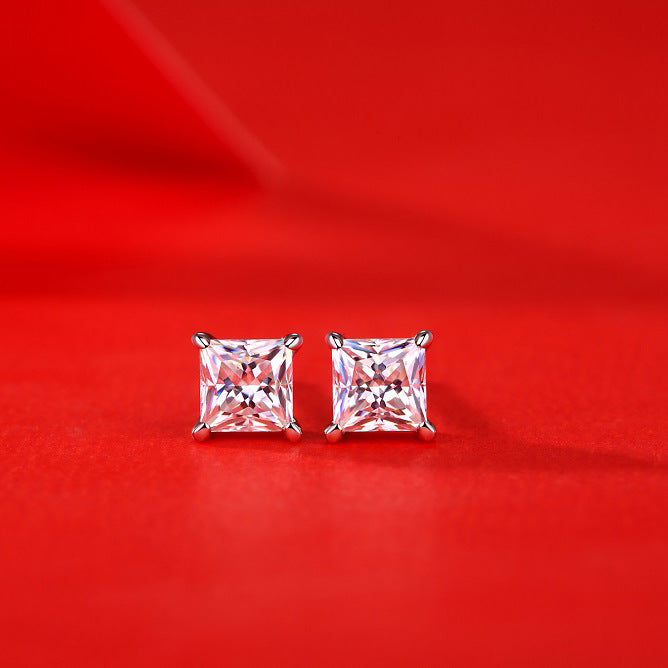 5mm Princess Cut VVS Moissanite Square Stud Earrings 925 Silver