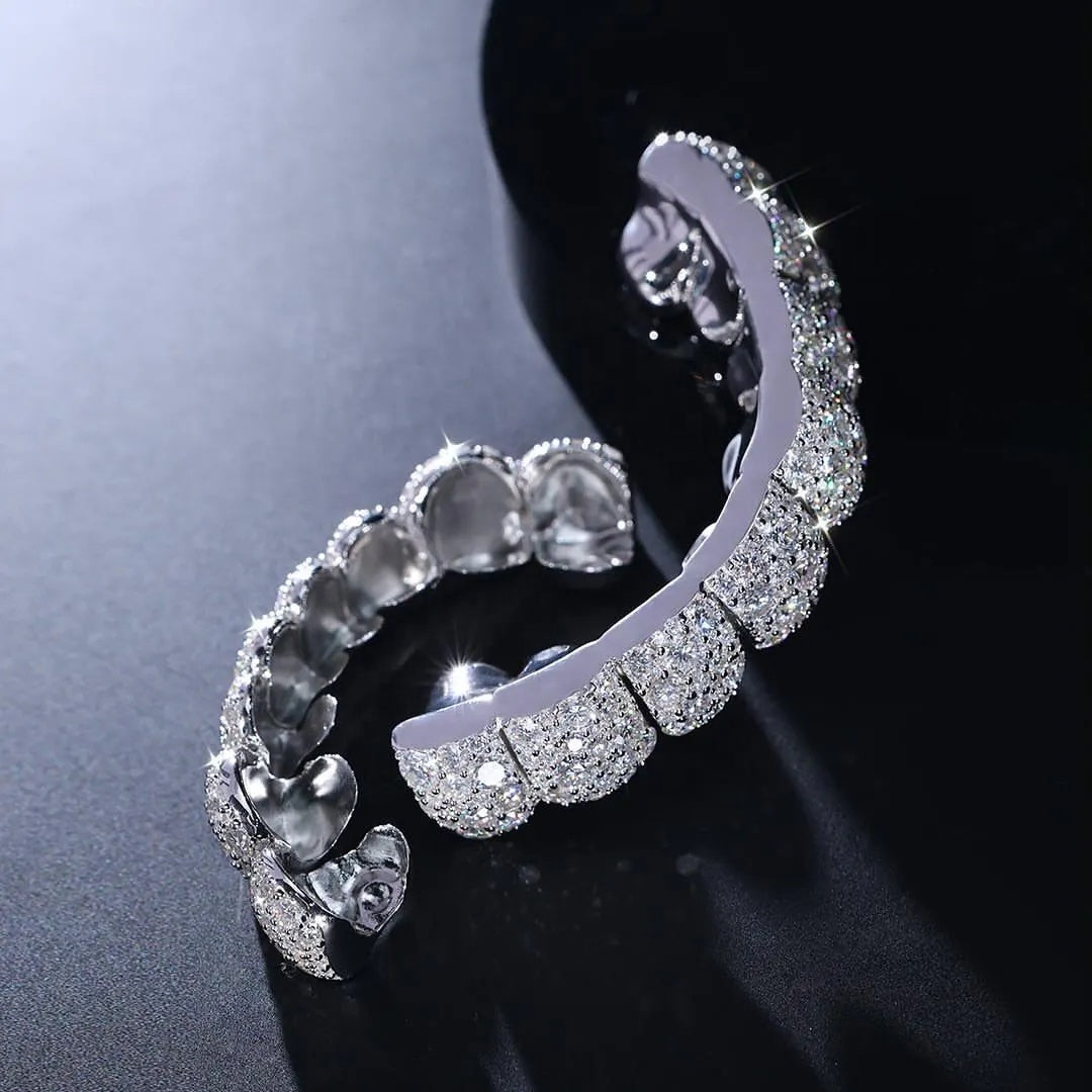 Custom VVS Moissanite 925 Sterling Silver Mosaic Set Grills for Teeth 8 on 8