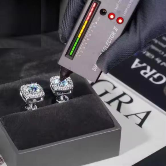 7.5mm Iced Out VVS Moissanite Earrings 925 Silver Stud Screw Backs