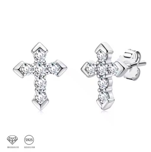 VVS Moissanite Cross 925 Silver Earrings Trend for Men