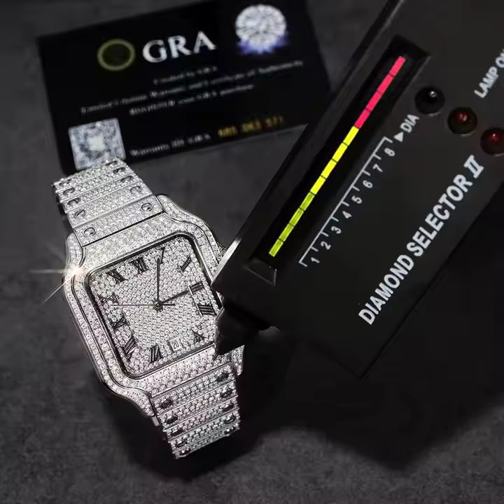 Bust Down Automatic Iced Out VVS Moissanite 925 Silver Square Watch