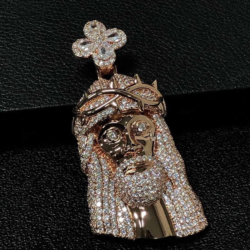 Rose Gold Plated VVS Moissanite Iced Out 925 Silver Men's Jesus Pendant Only