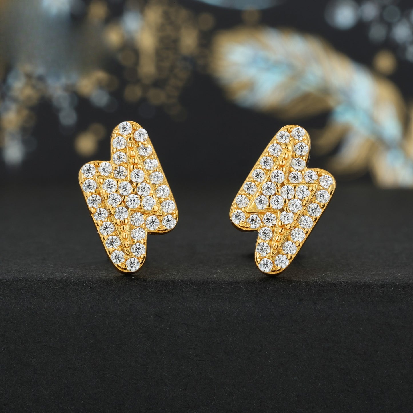 18K Gold Plated 925 Sterling Silver VVS Moissanite Lightning Bolts Stud Earrings