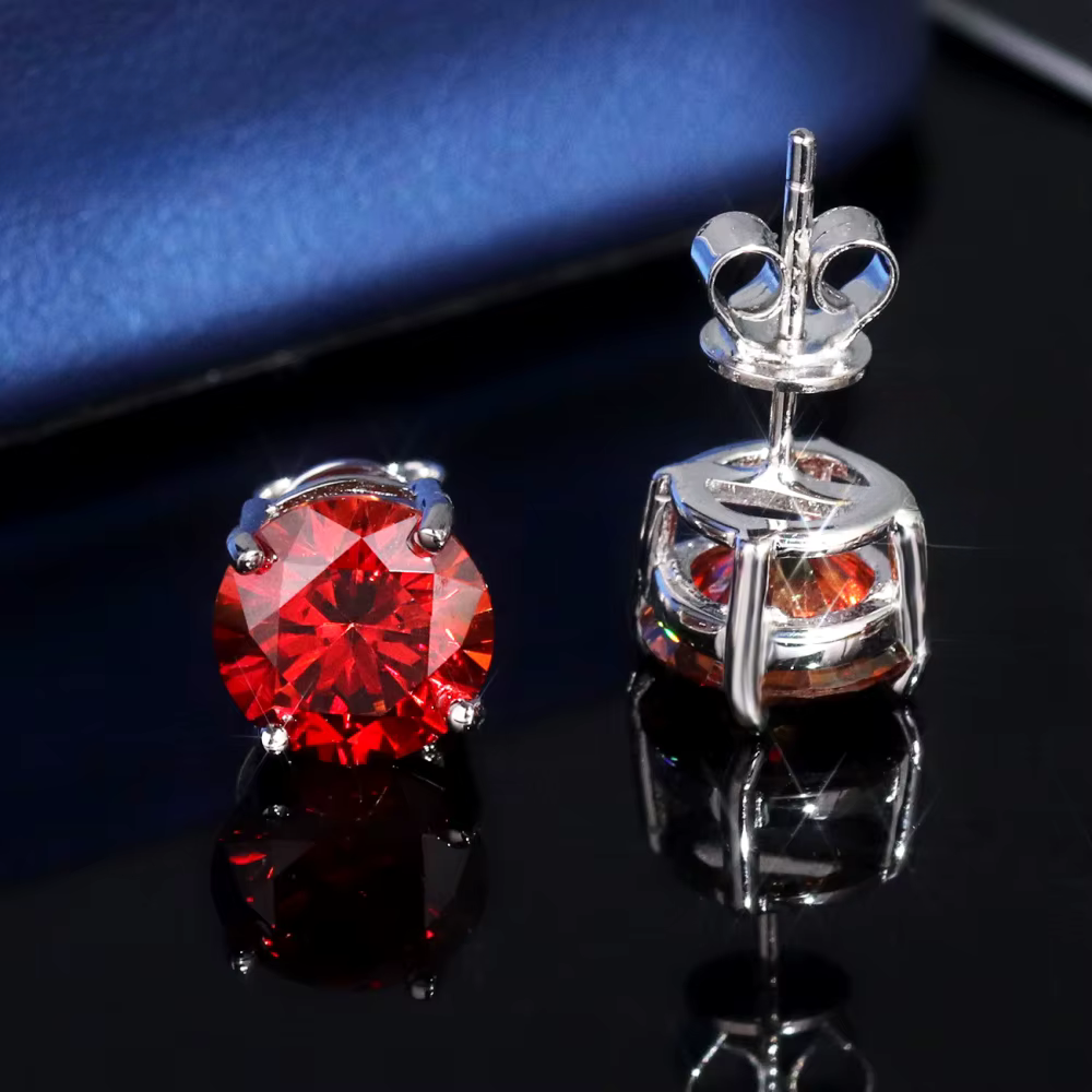 8mm 2CT VVS Moissanite Earring 4 Claws Yellow Blue Black Red Green Rainbow Color 925 Silver Earrings Men's Stud Earrings