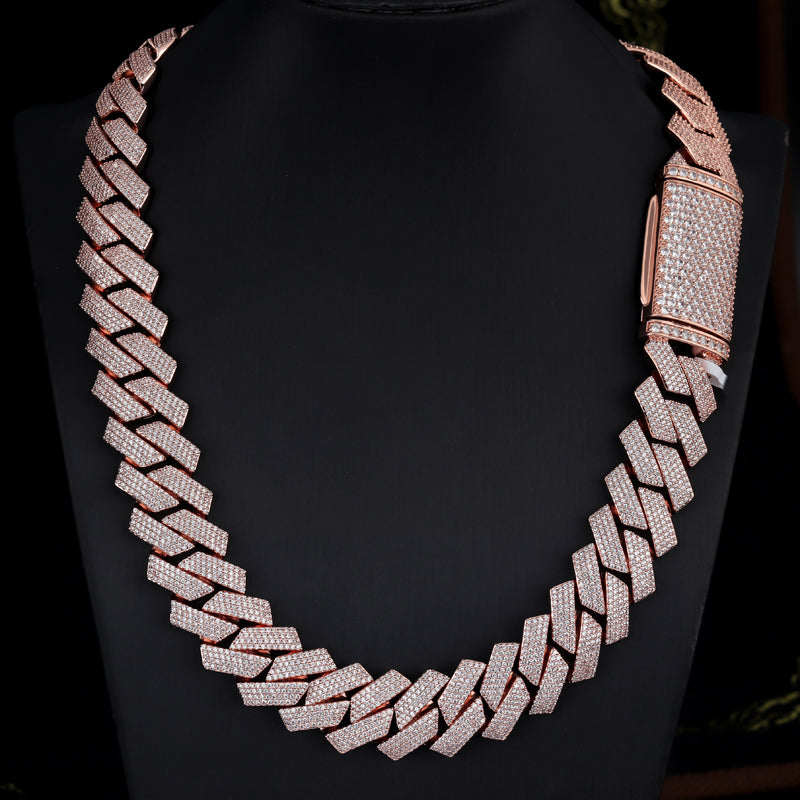 20mm 4rows VVS Moissanite Rose Gold Plated Cuban Link Chain for Men