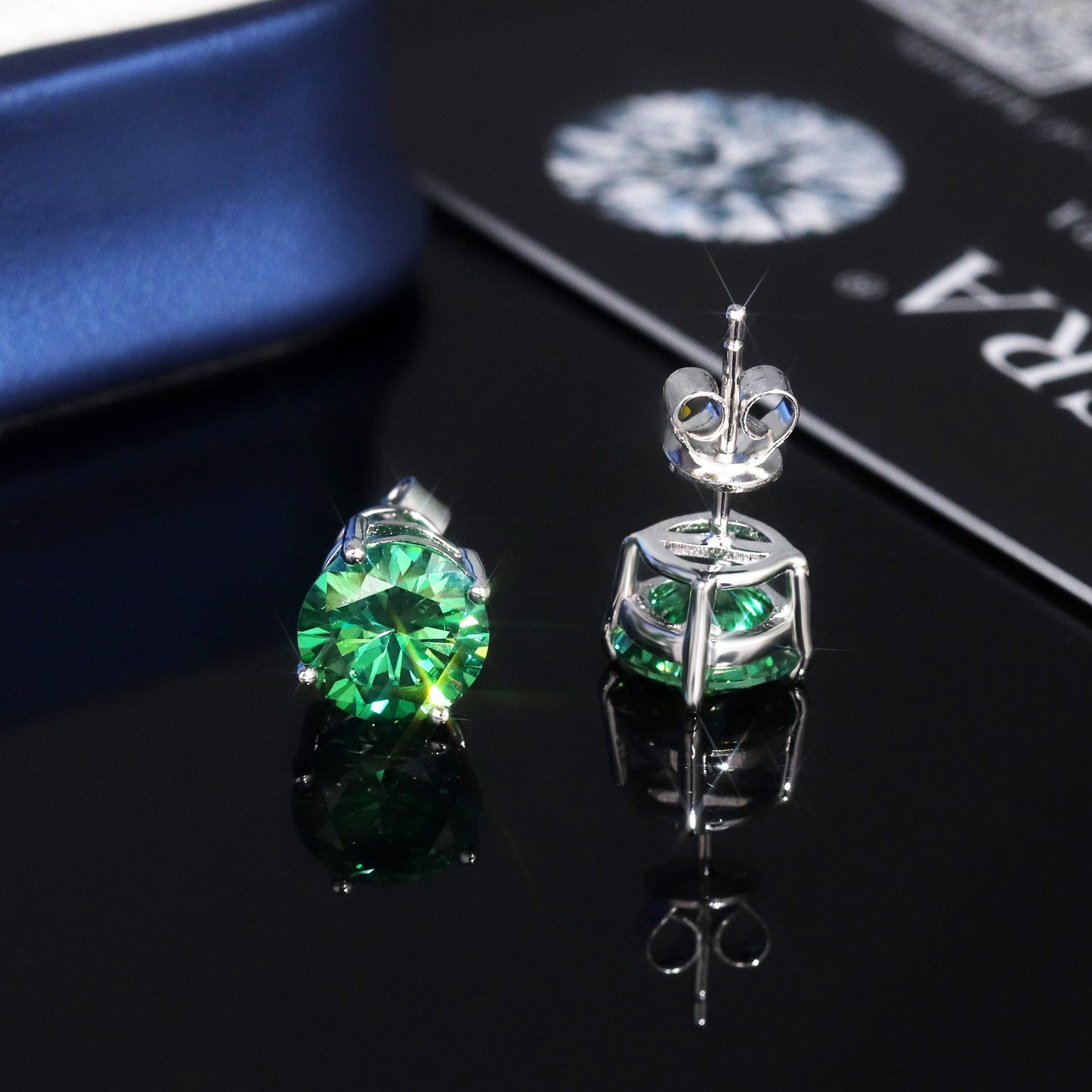 8mm 2CT VVS Moissanite Earring 4 Claws Yellow Blue Black Red Green Rainbow Color 925 Silver Earrings Men's Stud Earrings