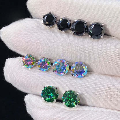 8mm 2CT VVS Moissanite Earring 4 Claws Yellow Blue Black Red Green Rainbow Color 925 Silver Earrings Men's Stud Earrings