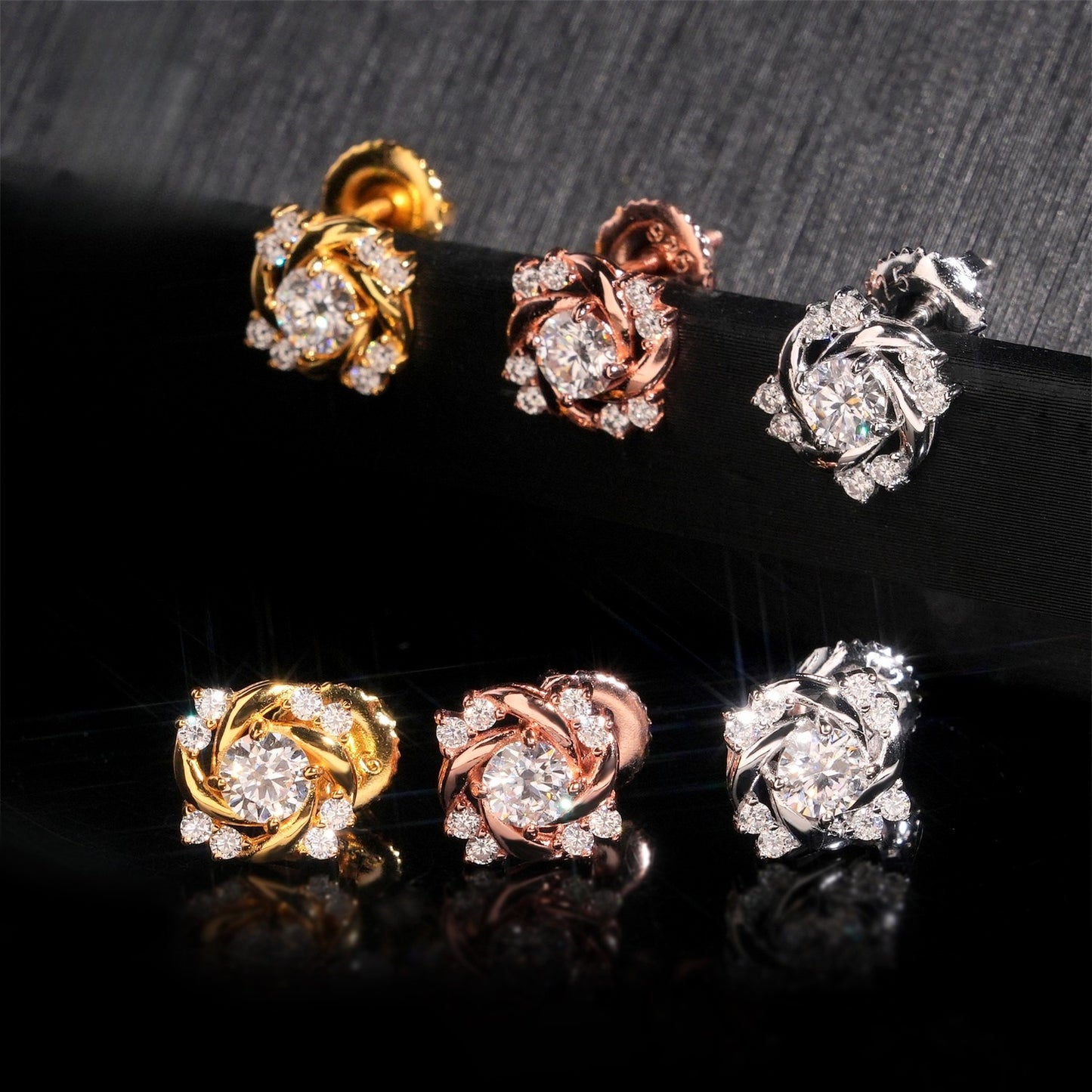 4mm 6.5mm Iced Out Pure 925 Silver VVS Moissanite-Floral Charmed Earrings