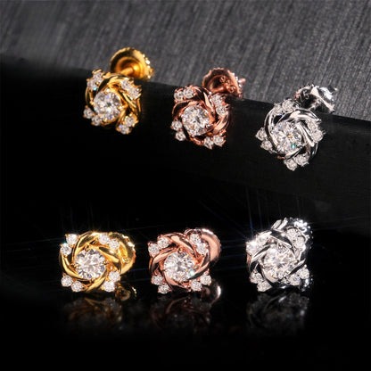 4mm 6.5mm Iced Out Pure 925 Silver VVS Moissanite-Floral Charmed Earrings