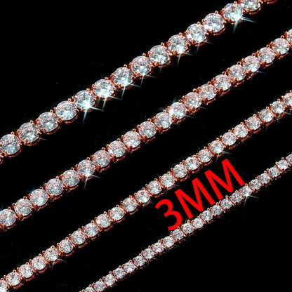 Rose, Gold, Silver - VVS Moissanite Men's 925 Silver Tennis Chain 2mm 3mm 4mm 5mm