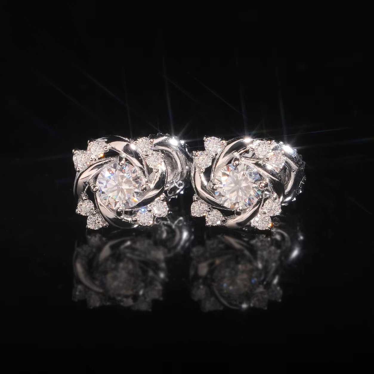 4mm 6.5mm Iced Out Pure 925 Silver VVS Moissanite-Floral Charmed Earrings