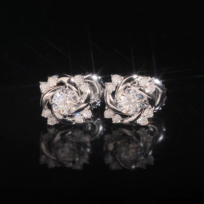 4mm 6.5mm Iced Out Pure 925 Silver VVS Moissanite-Floral Charmed Earrings