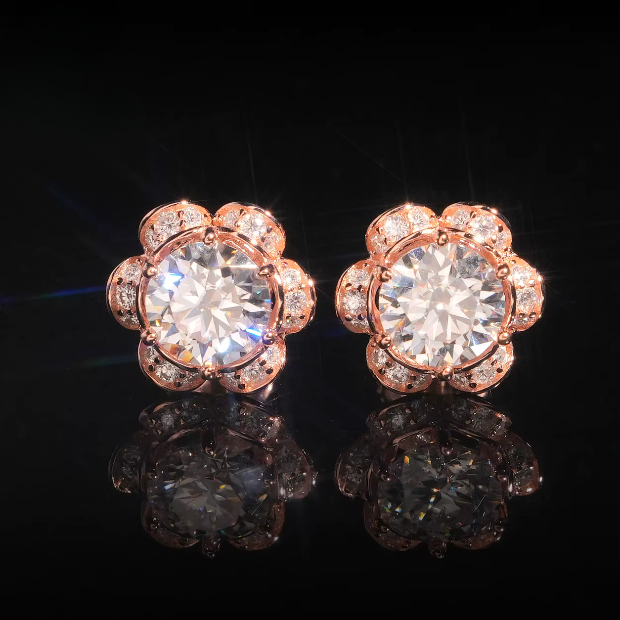 4mm 6.5mm Iced Out Pure 925 Silver VVS Moissanite-Floral Charmed Earrings