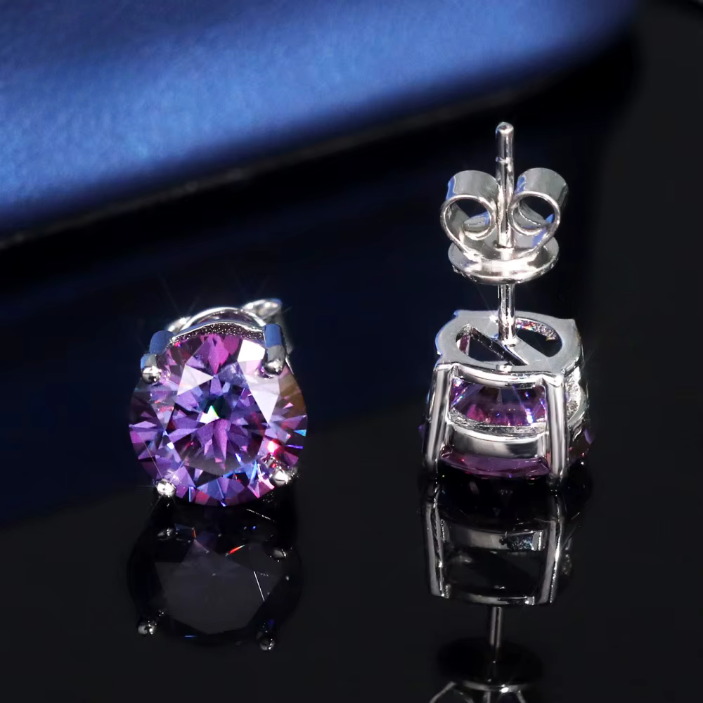 8mm 2CT VVS Moissanite Earring 4 Claws Yellow Blue Black Red Green Rainbow Color 925 Silver Earrings Men's Stud Earrings