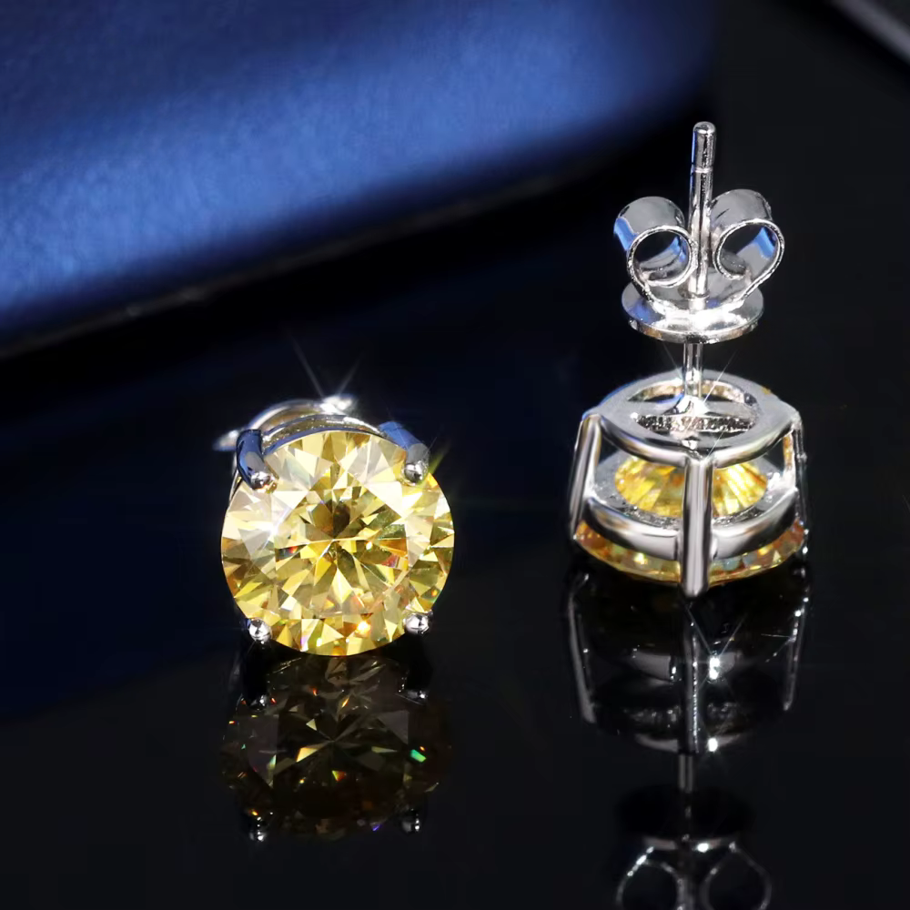 8mm 2CT VVS Moissanite Earring 4 Claws Yellow Blue Black Red Green Rainbow Color 925 Silver Earrings Men's Stud Earrings