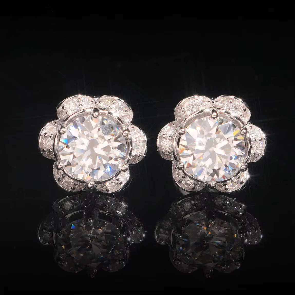 4mm 6.5mm Iced Out Pure 925 Silver VVS Moissanite-Floral Charmed Earrings