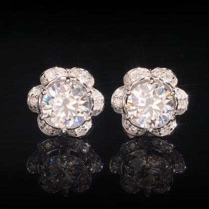 4mm 6.5mm Iced Out Pure 925 Silver VVS Moissanite-Floral Charmed Earrings