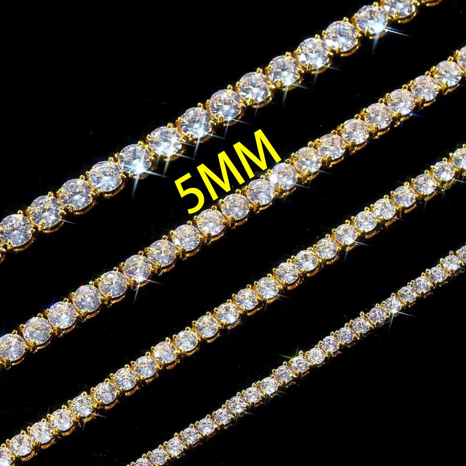 Rose, Gold, Silver - VVS Moissanite Men's 925 Silver Tennis Chain 2mm 3mm 4mm 5mm