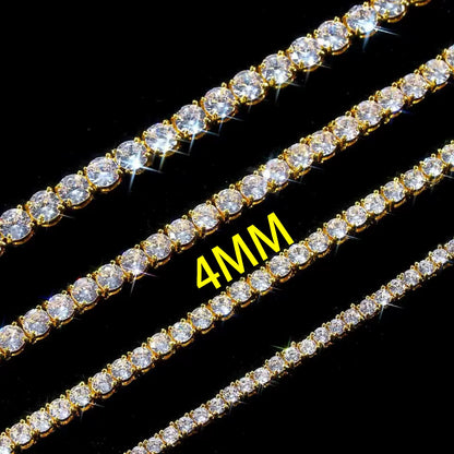 Rose, Gold, Silver - VVS Moissanite Men's 925 Silver Tennis Chain 2mm 3mm 4mm 5mm