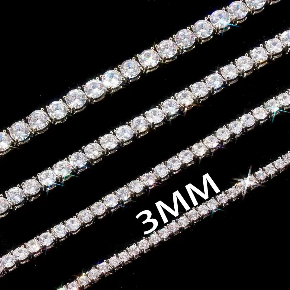 Rose, Gold, Silver - VVS Moissanite Men's 925 Silver Tennis Chain 2mm 3mm 4mm 5mm