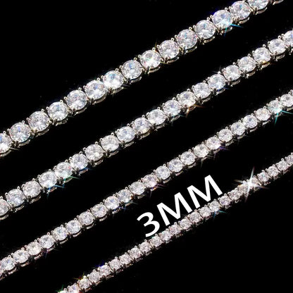Rose, Gold, Silver - VVS Moissanite Men's 925 Silver Tennis Chain 2mm 3mm 4mm 5mm
