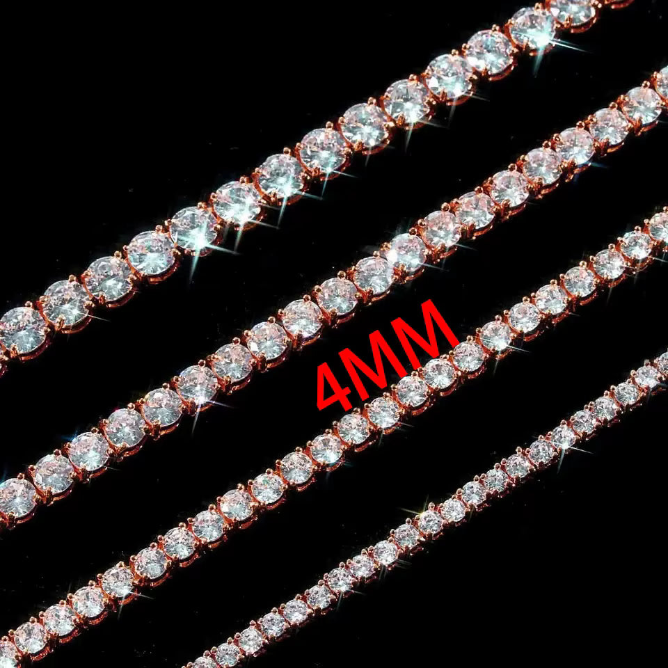 Rose, Gold, Silver - VVS Moissanite Men's 925 Silver Tennis Chain 2mm 3mm 4mm 5mm