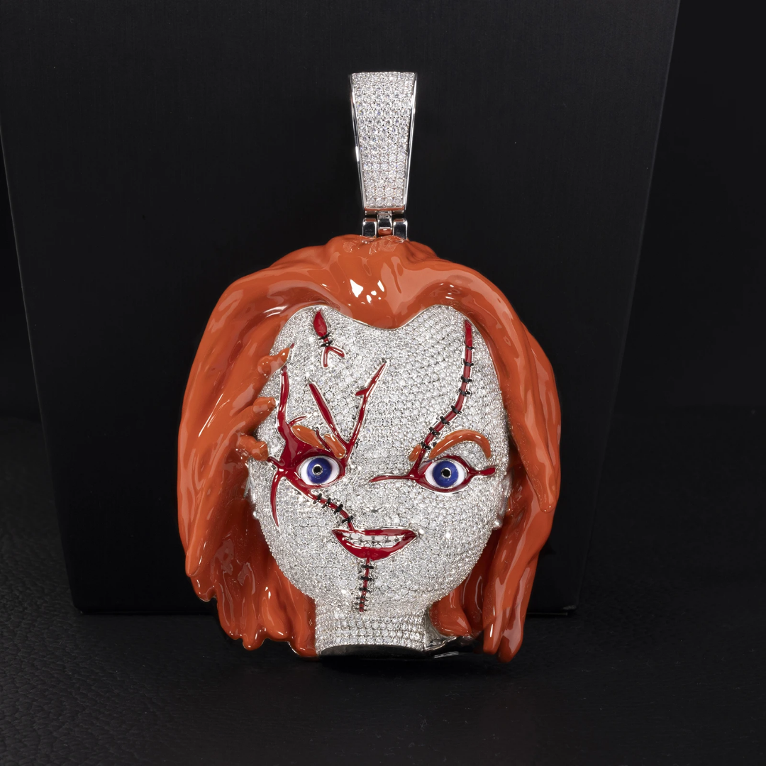VVS Moissanite 6 Inch Chucky Pendant with Cuban Chain Link