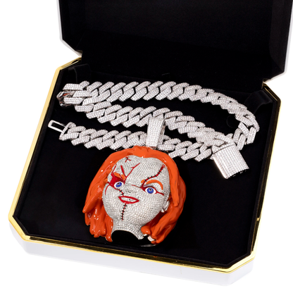 VVS Moissanite 6 Inch Chucky Pendant with Cuban Chain Link