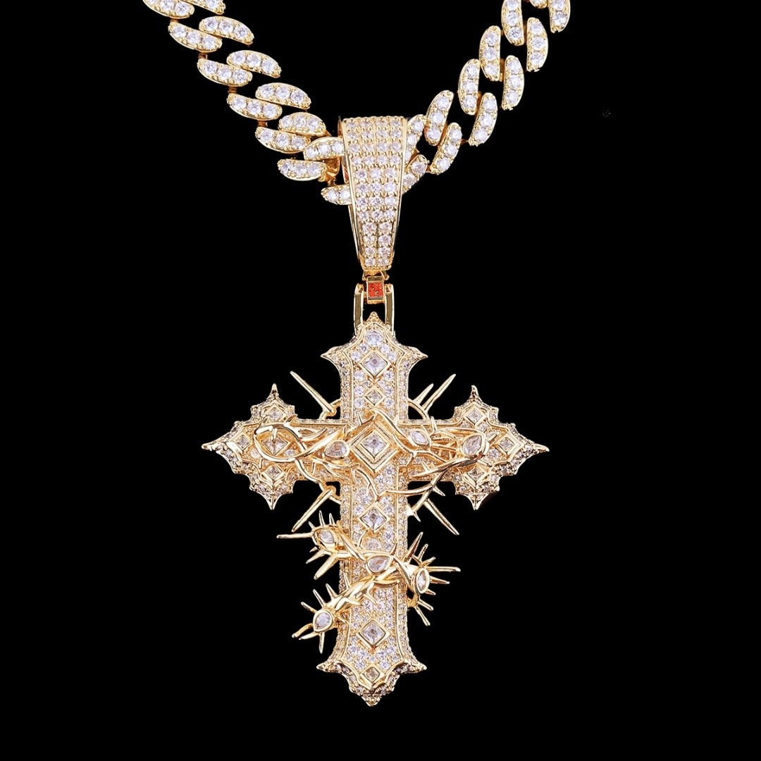 Custom VVS Moissanite Opium Cross Pendant for Men + Necklace