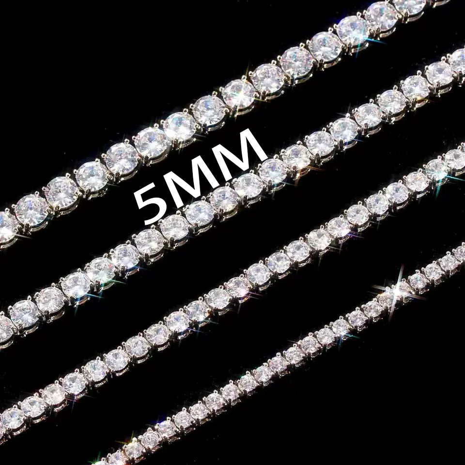 Rose, Gold, Silver - VVS Moissanite Men's 925 Silver Tennis Chain 2mm 3mm 4mm 5mm