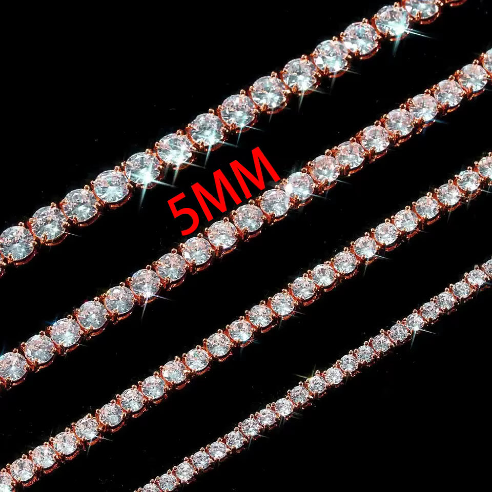 Rose, Gold, Silver - VVS Moissanite Men's 925 Silver Tennis Chain 2mm 3mm 4mm 5mm