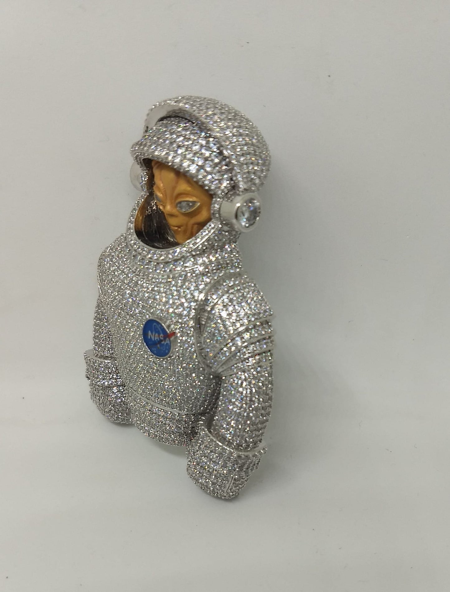 Spaceman Suit with Alien Face having Shutter mechanism 925 Silver Fully with VVS Moissanite Pendant