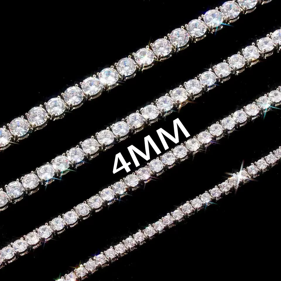 Rose, Gold, Silver - VVS Moissanite Men's 925 Silver Tennis Chain 2mm 3mm 4mm 5mm