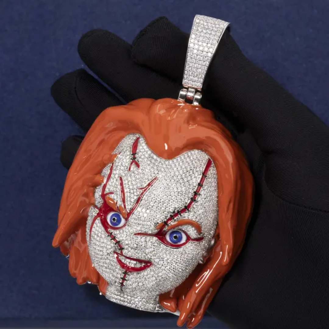 VVS Moissanite 6 Inch Chucky Pendant with Cuban Chain Link