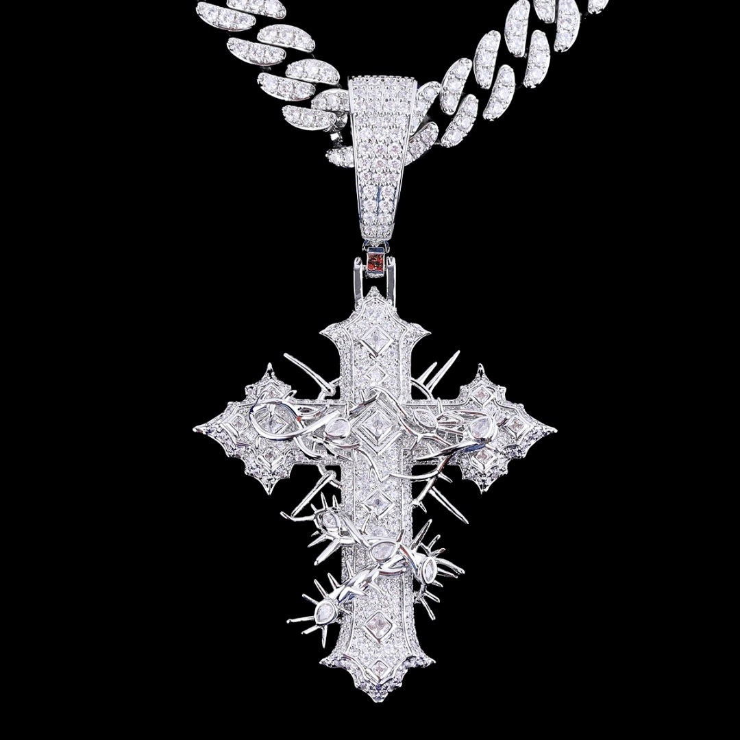 Custom VVS Moissanite Opium Cross Pendant for Men + Necklace